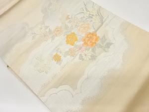 雲に草花・亀甲模様織出し名古屋帯